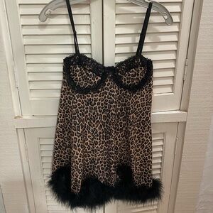 Leopard Baby doll with Flouncy Black Feathers on the Bottom